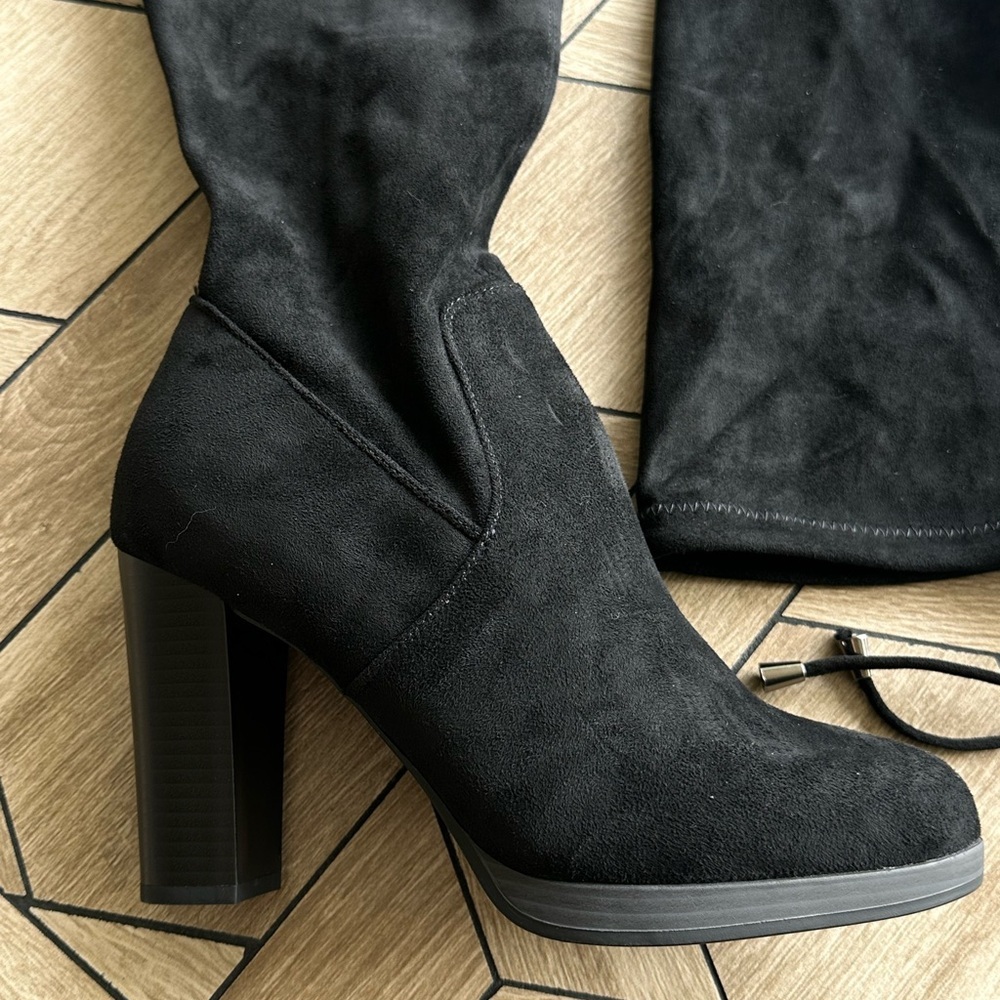 Vepose Black Suede Over-the-Knee Chunky Heels Women's Boots - Picture 12 of 13